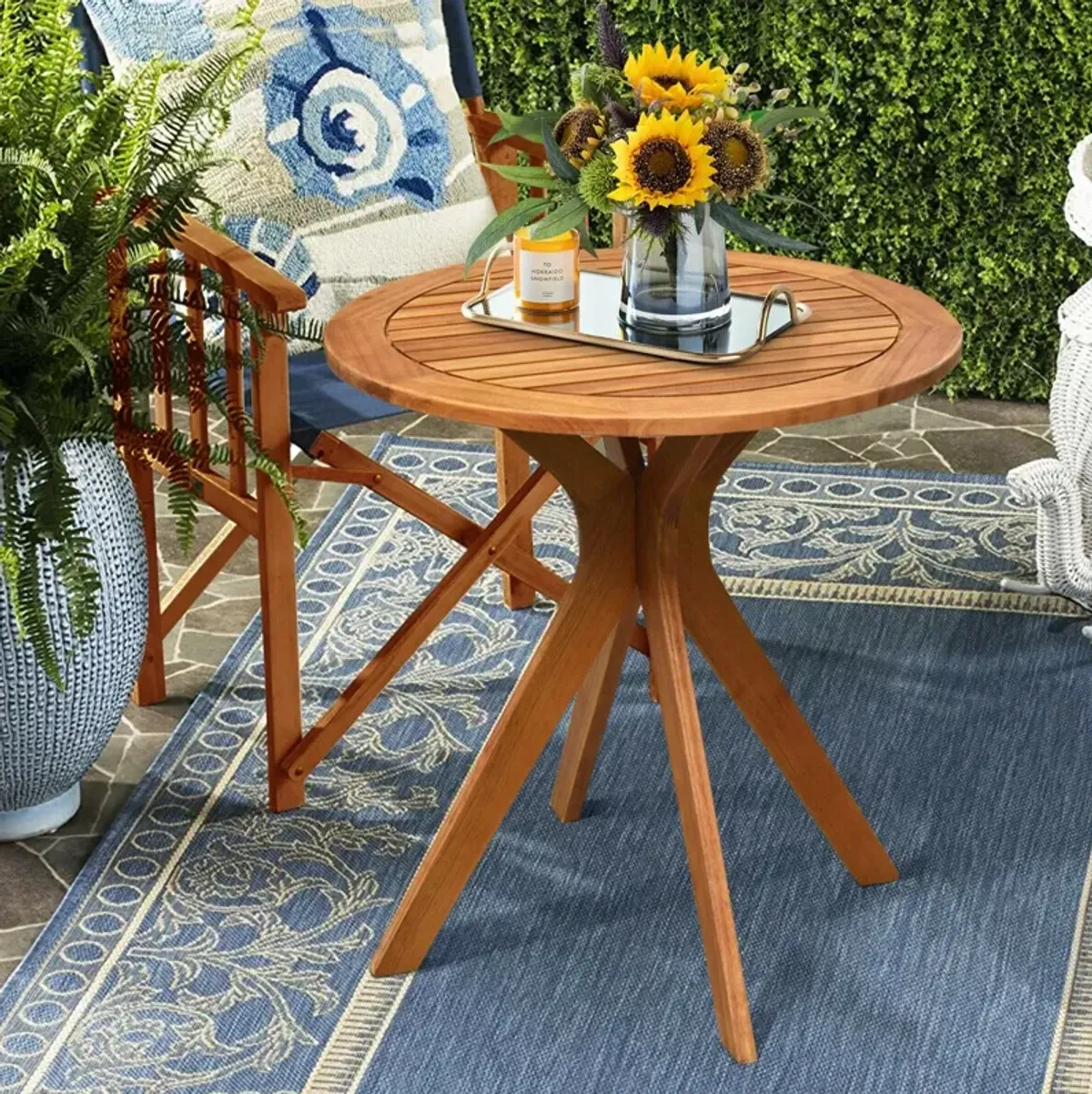 27 InchOutdoor Round Solid Wood Coffee Side Bistro Table