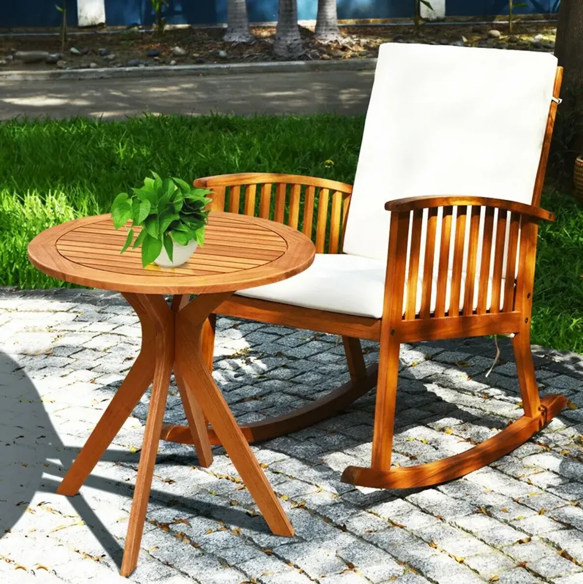 27 InchOutdoor Round Solid Wood Coffee Side Bistro Table