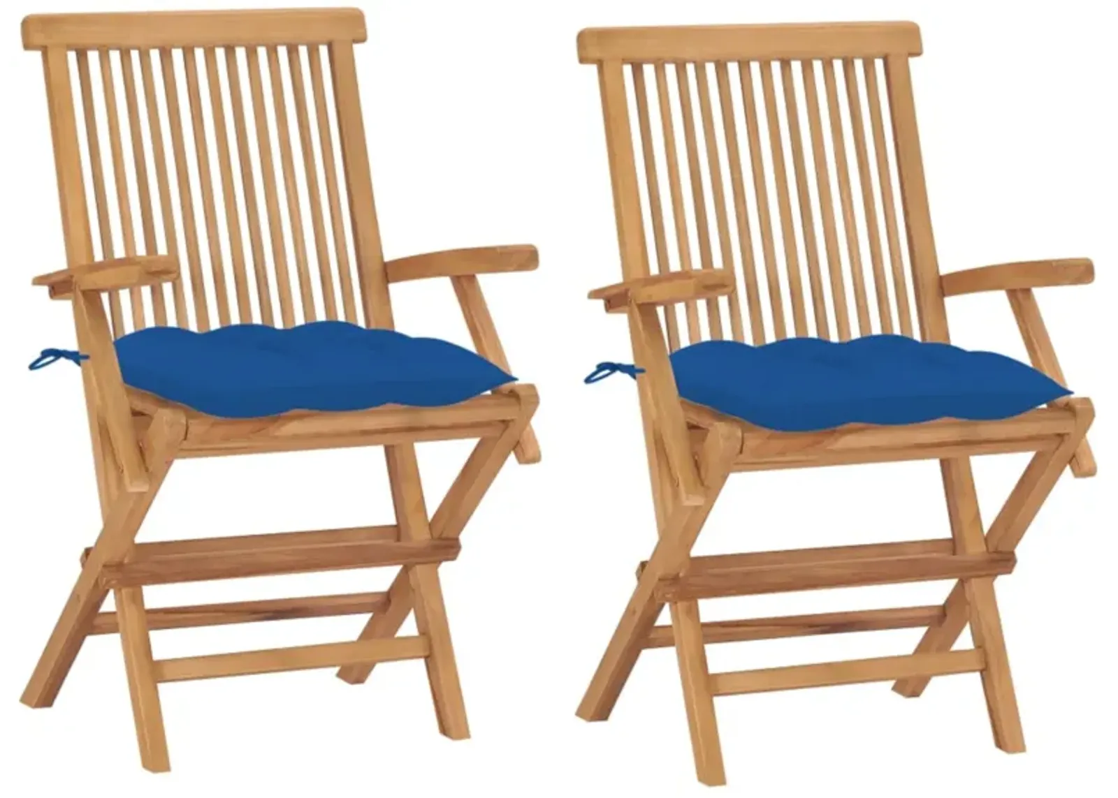 vidaXL Garden Chairs with Blue Cushions 2 pcs Solid Teak Wood