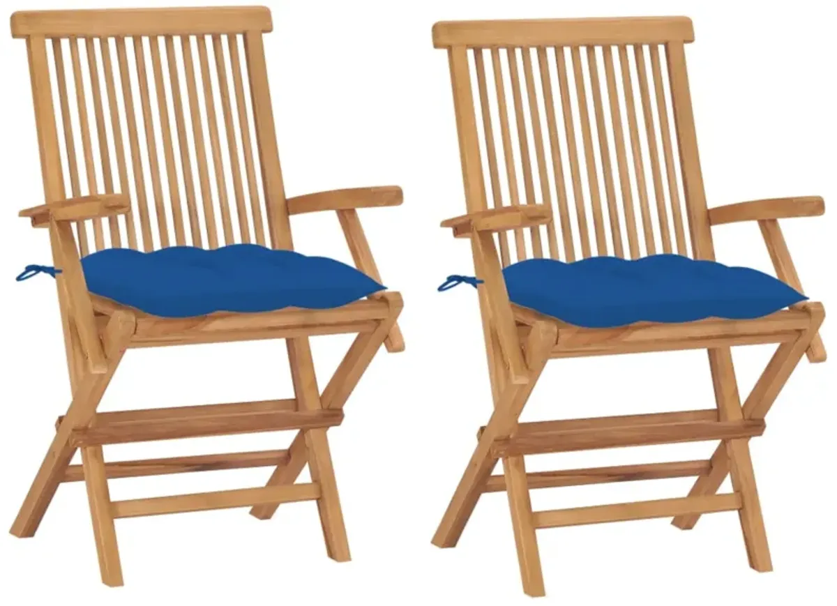 vidaXL Garden Chairs with Blue Cushions 2 pcs Solid Teak Wood