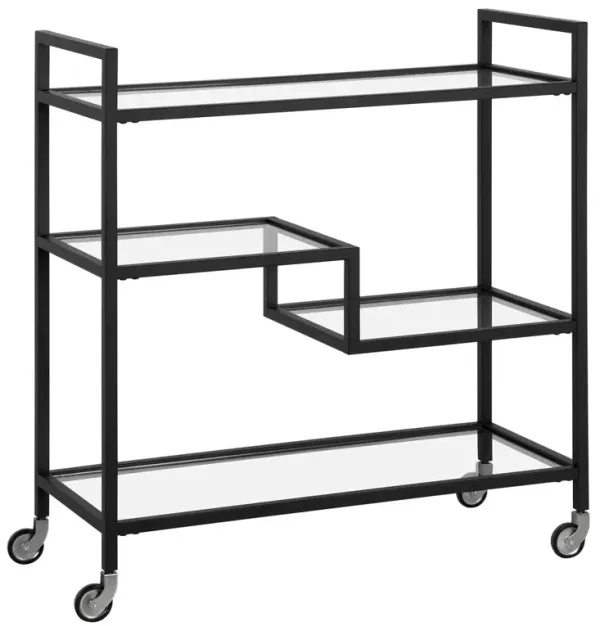 Hudson&Canal Lovett 33 Wide Rectangular Bar Cart with Glass Shelves in Blackened Bronze