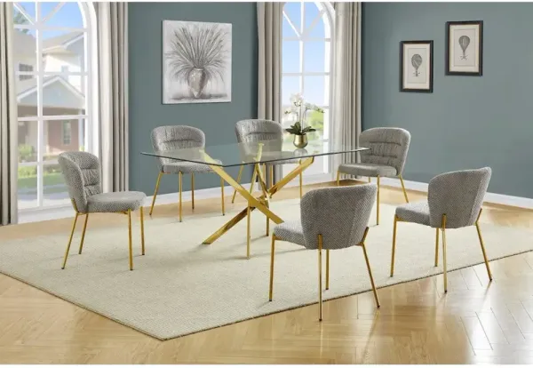 Best Quality Furniture Rectangle Tempered Glass Dining Table With 6 Grey Side Chairs