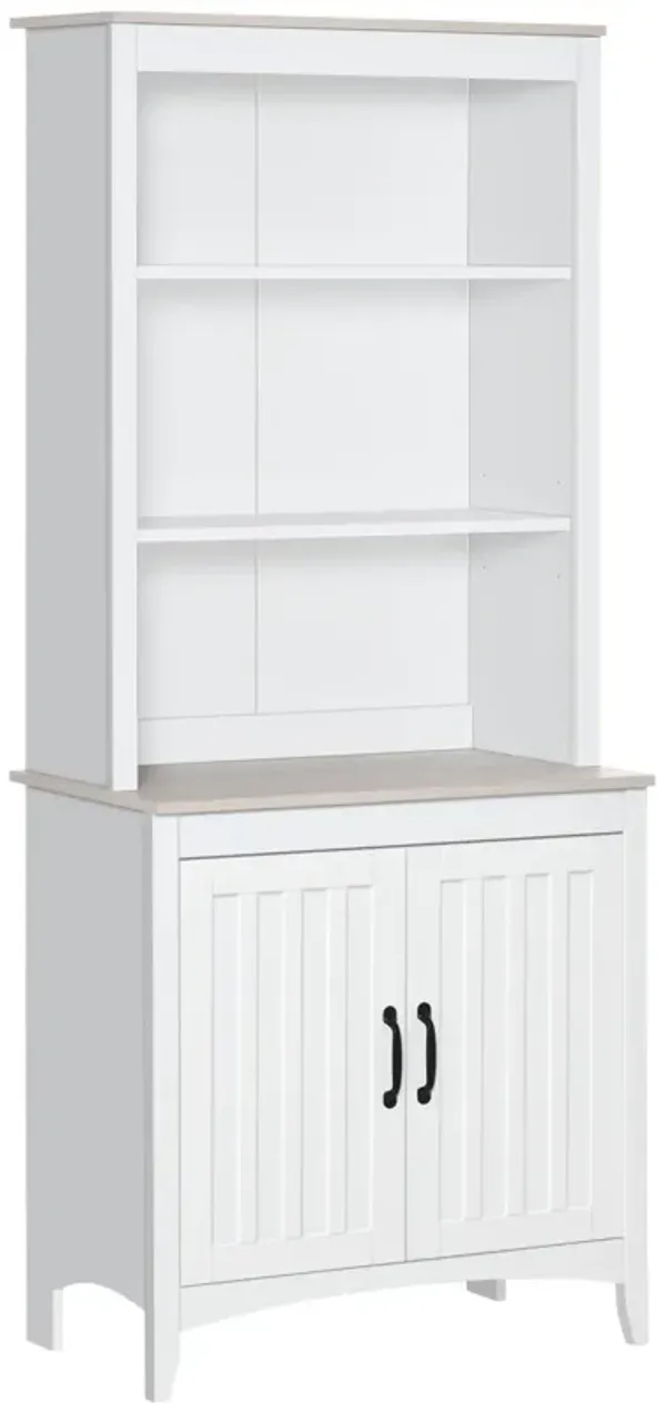 HOMCOM 70" Kitchen Hutch, Freestanding Storage Pantry Cabinet with 3-Tier Shelving, Sideboard with Adjustable Shelves and Open Countertop, White