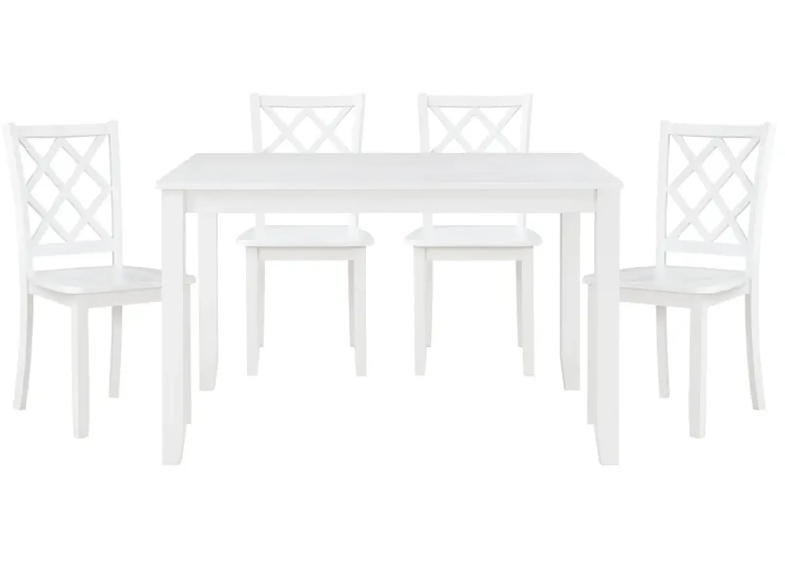 Oria 5 Piece Dining Set with Table, 4 Lattice Back Chairs, White Solid Wood - Benzara