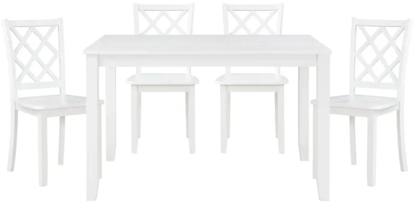 Oria 5 Piece Dining Set with Table, 4 Lattice Back Chairs, White Solid Wood - Benzara