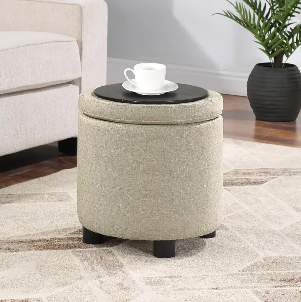 Convience Concept, Inc. Designs 4 Comfort Round Accent Storage Ottoman with Reversible Tray Lid