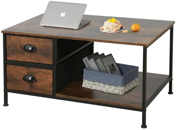 SENIG Coffee Table with Drawers, Coffee Table for Living Room, 2-Tier Coffee Tables with Storage Drawers,Brown Coffee Tables for