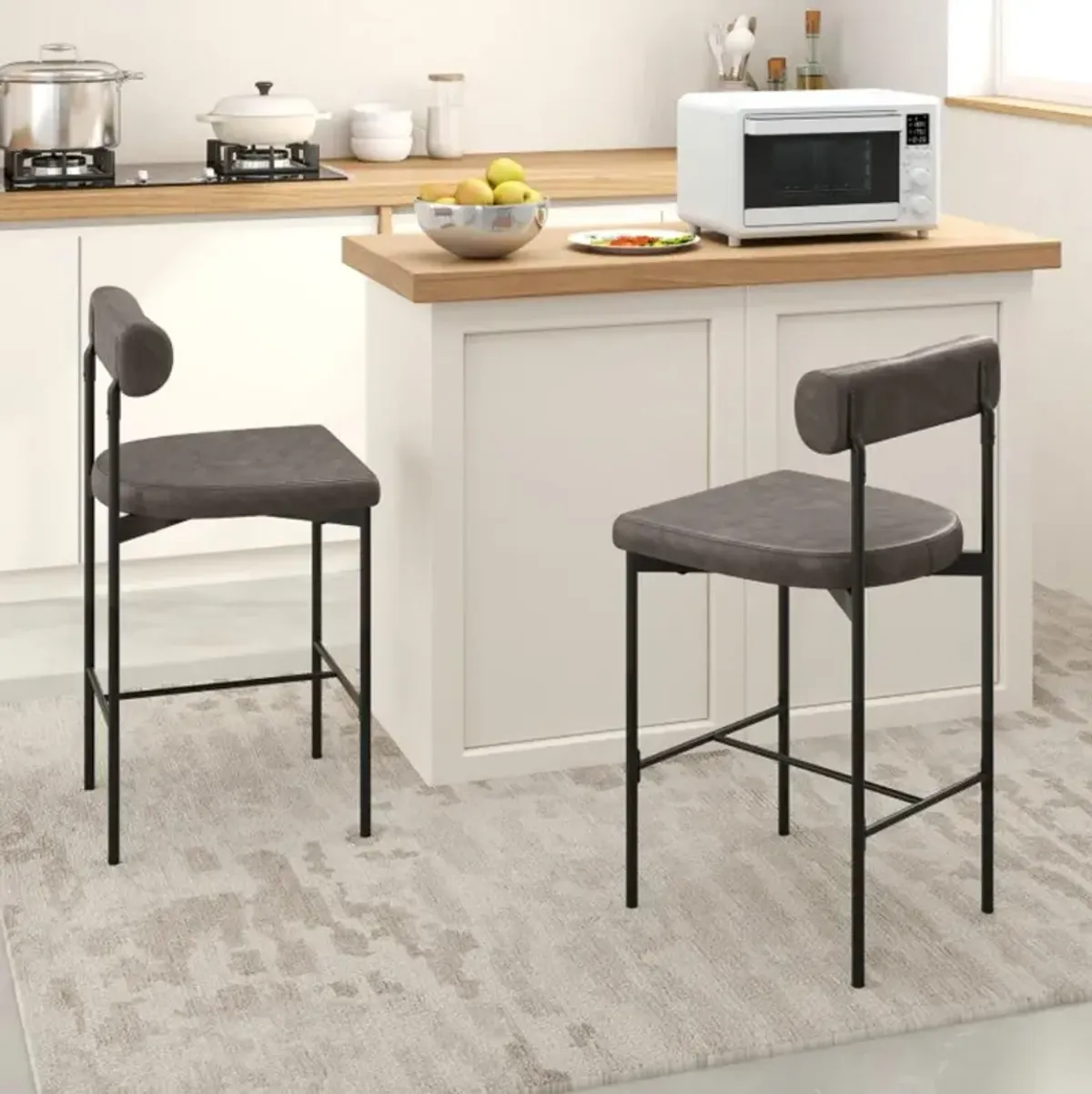 Hivvago 20 Inch Upholstered Bar Stools Set of 2 Counter Height Bar Chairs with  Backrest