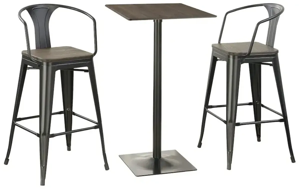 Cavalier 3-piece Square Bar Table Set Dark Elm and Black