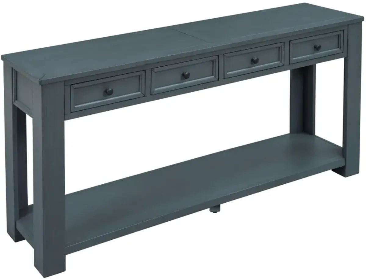 Gewnee 63" Console Table Hallway Sofa Table With Storage Drawers Bottom Shelf, Navy