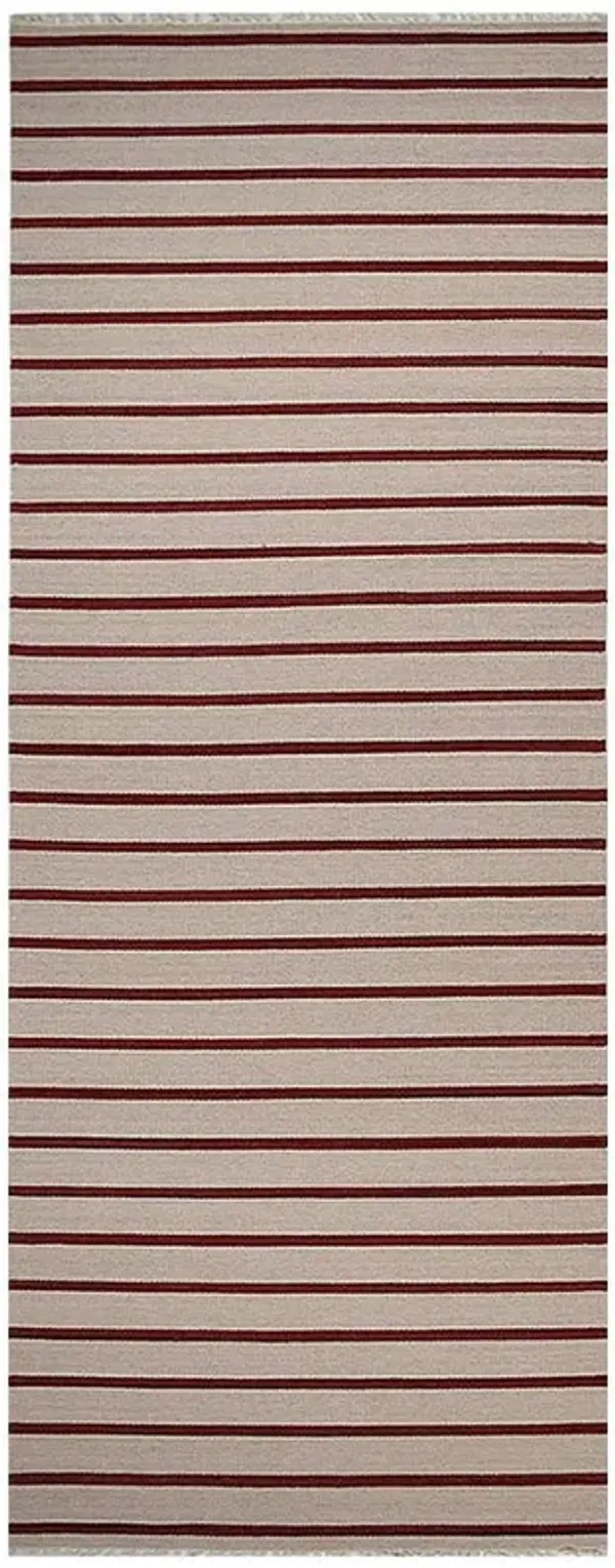 RUGSOTIC CARPETS HAND WOVEN FLAT WEAVE KILIM WOOL ECO-FRIENDLY AREA RUGS  - 2'6''x6', Runner Shape, Cream Red Color, Contemporary Modern Design, Low Pile Handmade Rugs for Living Room (D00118)