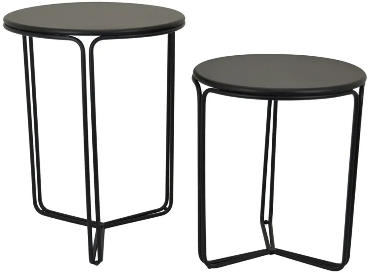 Clark Plant Stand Table Set of 2, Black Metal Round Tabletop, 3 Legs - Benzara