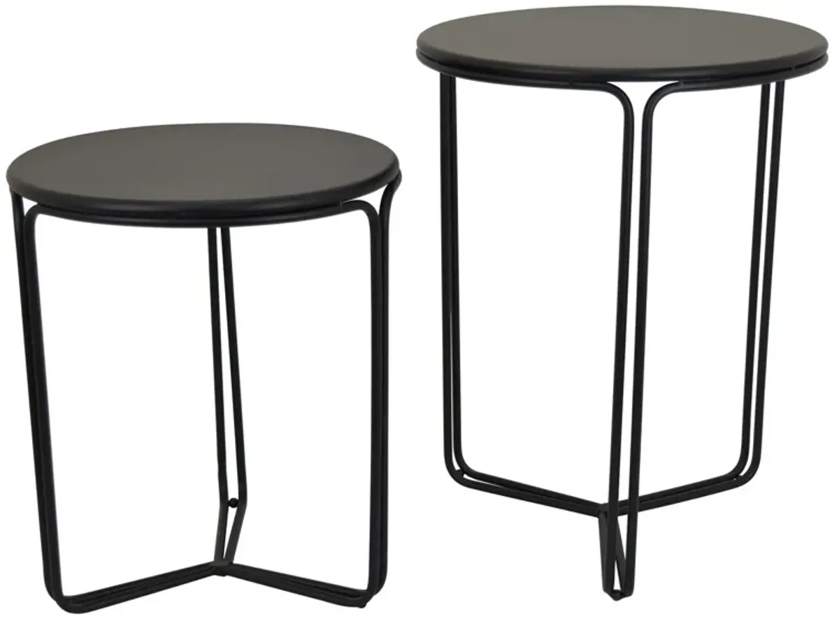Clark Plant Stand Table Set of 2, Black Metal Round Tabletop, 3 Legs - Benzara