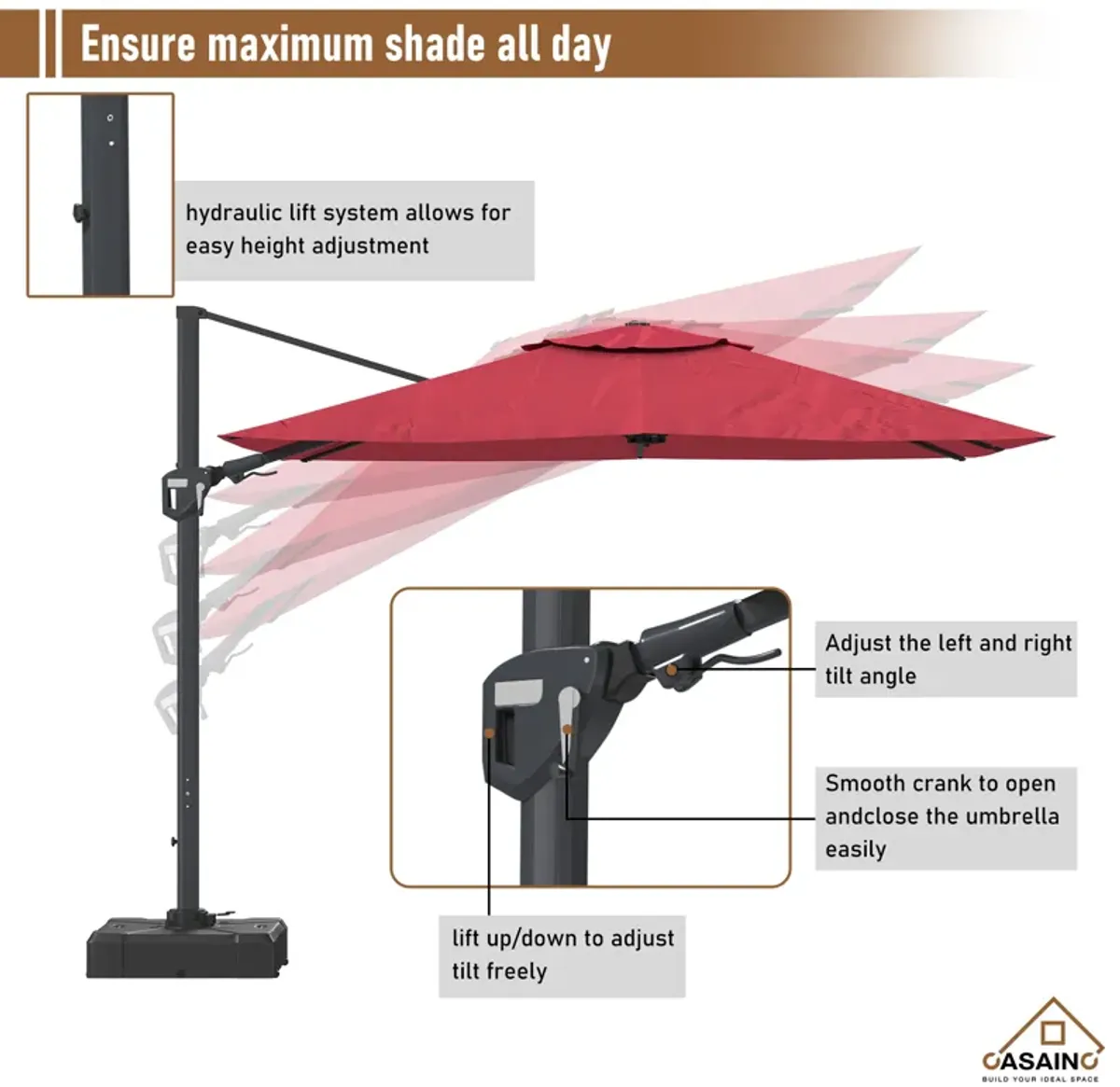 11FT Square Cantilever Patio Umbrella (without Umbrella Base).