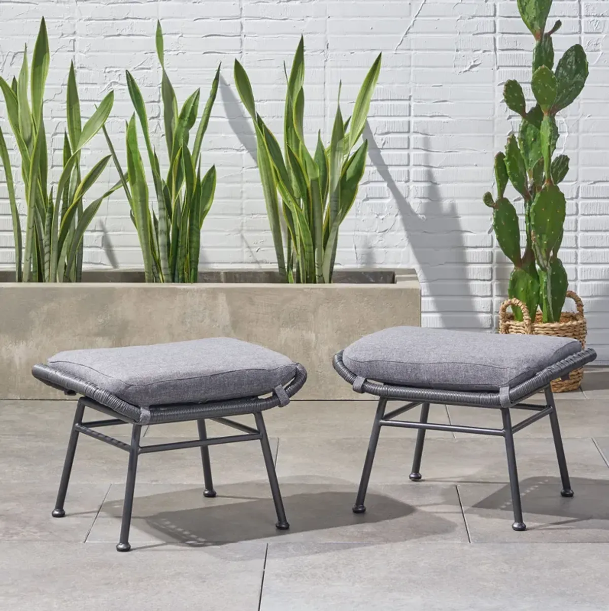 Merax Outdoor Patio PE Wicker Chairs Stools