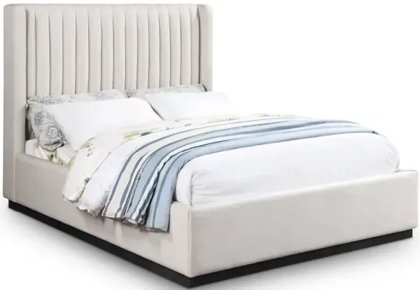 Meridian Furniture Logan Beige Linen Textured Fabric Full Bed