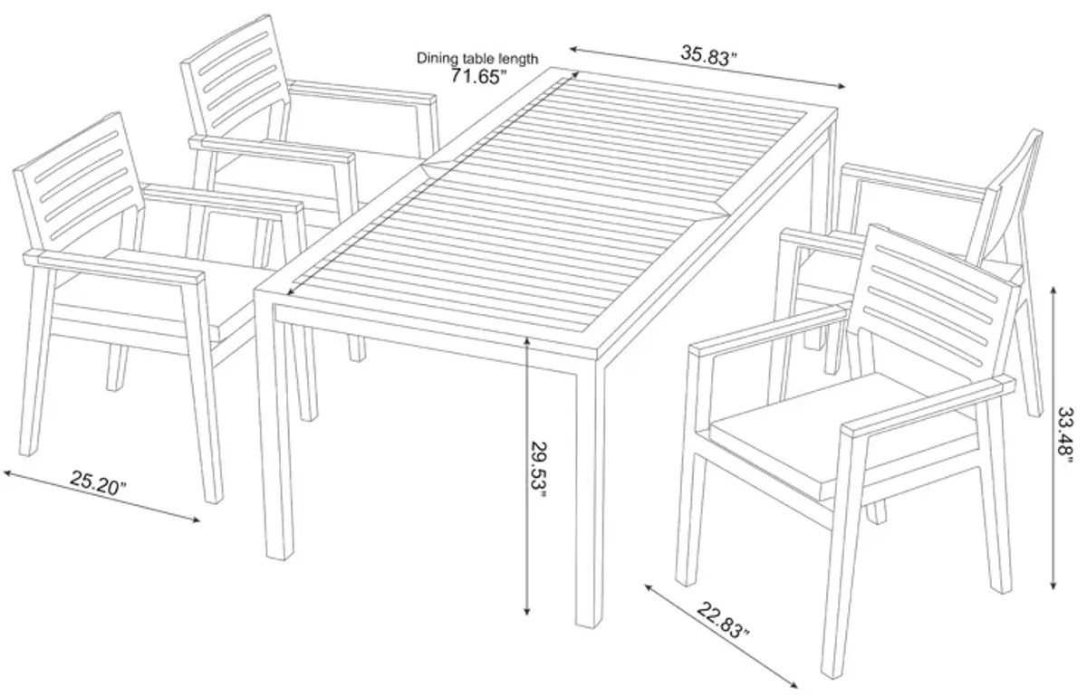 Rhodes 4 Seater Dining Set with 72 in. Table - Aluminum