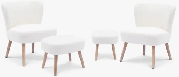 WestinTrends Genevieve 4-Piece Set Mid-Century Boucle Accent Chairs with Ottoman Foot Stools