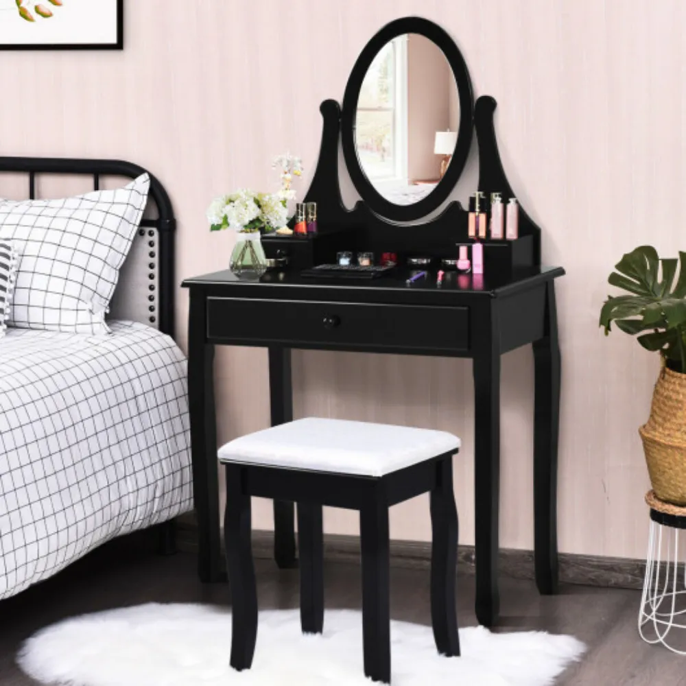 Bathroom Vanity Wooden Makeup Dressing Table Stool Set