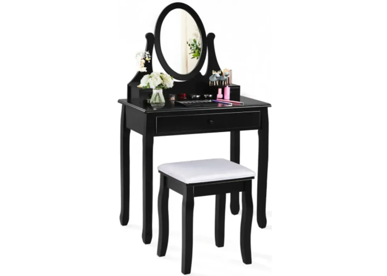 Bathroom Vanity Wooden Makeup Dressing Table Stool Set