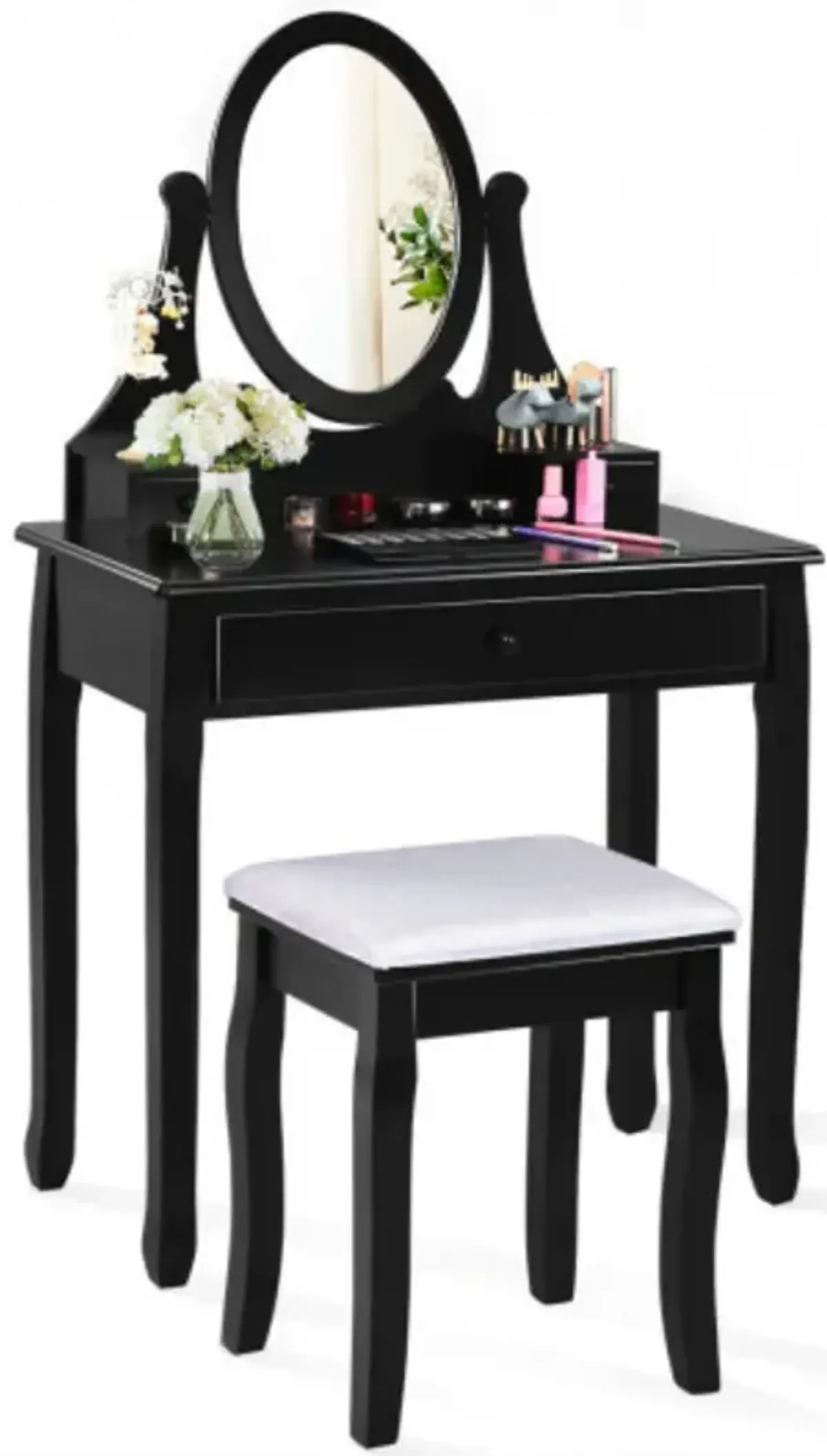 Bathroom Vanity Wooden Makeup Dressing Table Stool Set