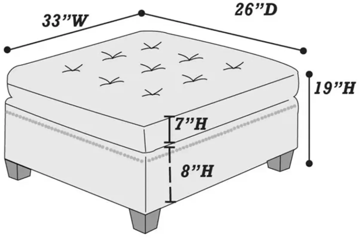 Grey Tufted Ottoman with Nailhead Trim and Wooden Legs