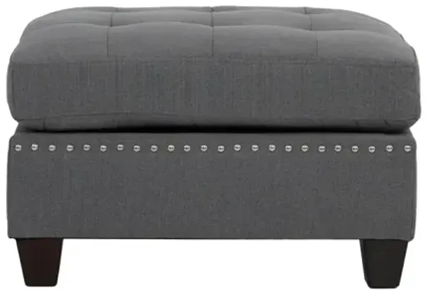 Streamdale Grey Tufted Ottoman with Nailhead Trim and Wooden Legs