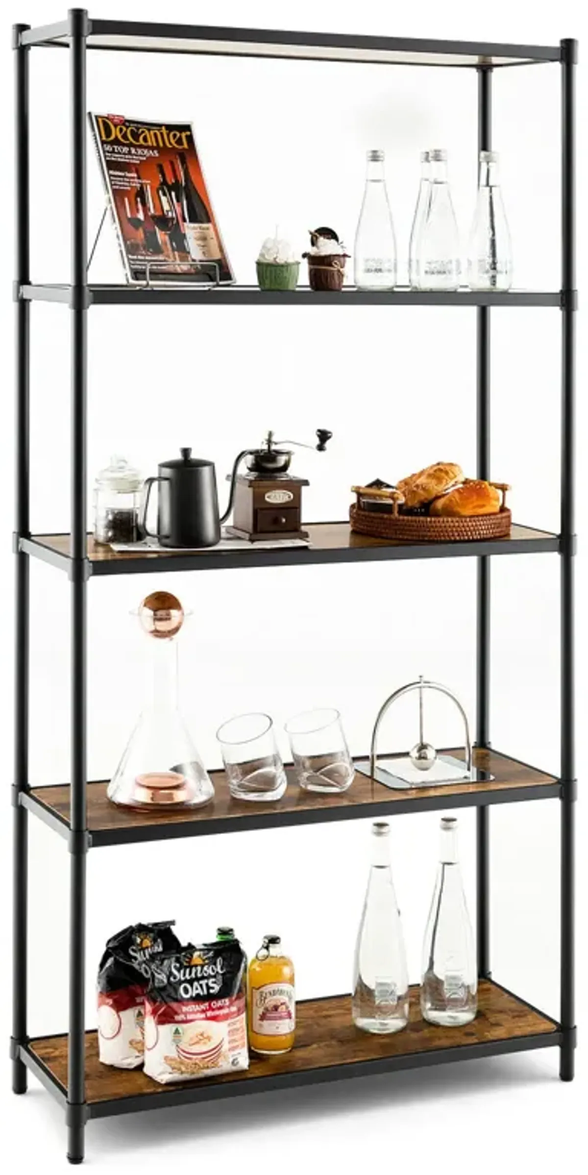 5 Tiers 61 Inch Multi-use Bookshelf with Metal Frame