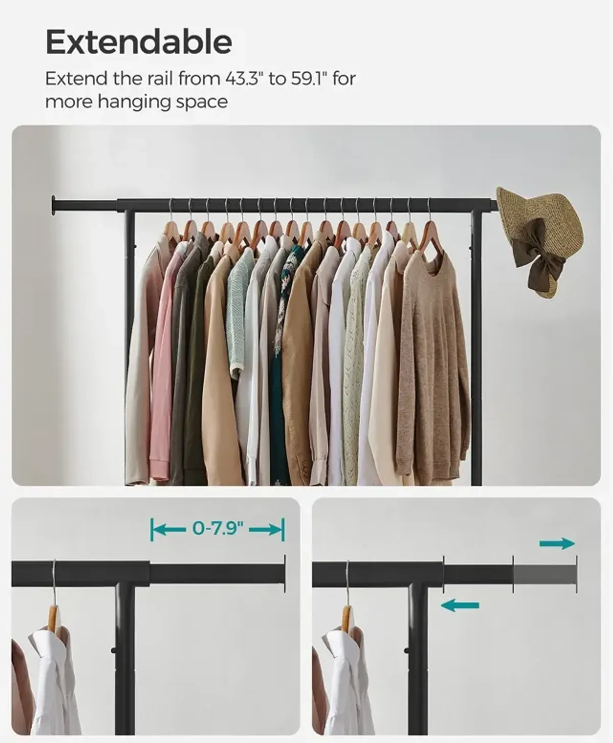 Heavy-Duty Clothes Rack with Extendable Hanging Rod