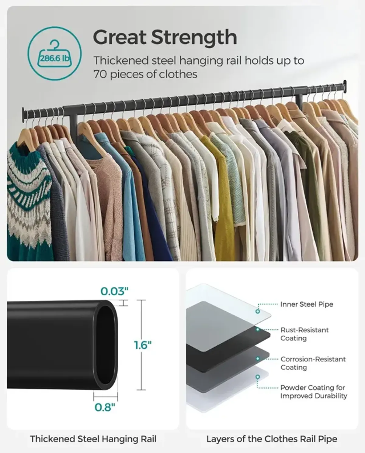 Heavy-Duty Clothes Rack with Extendable Hanging Rod