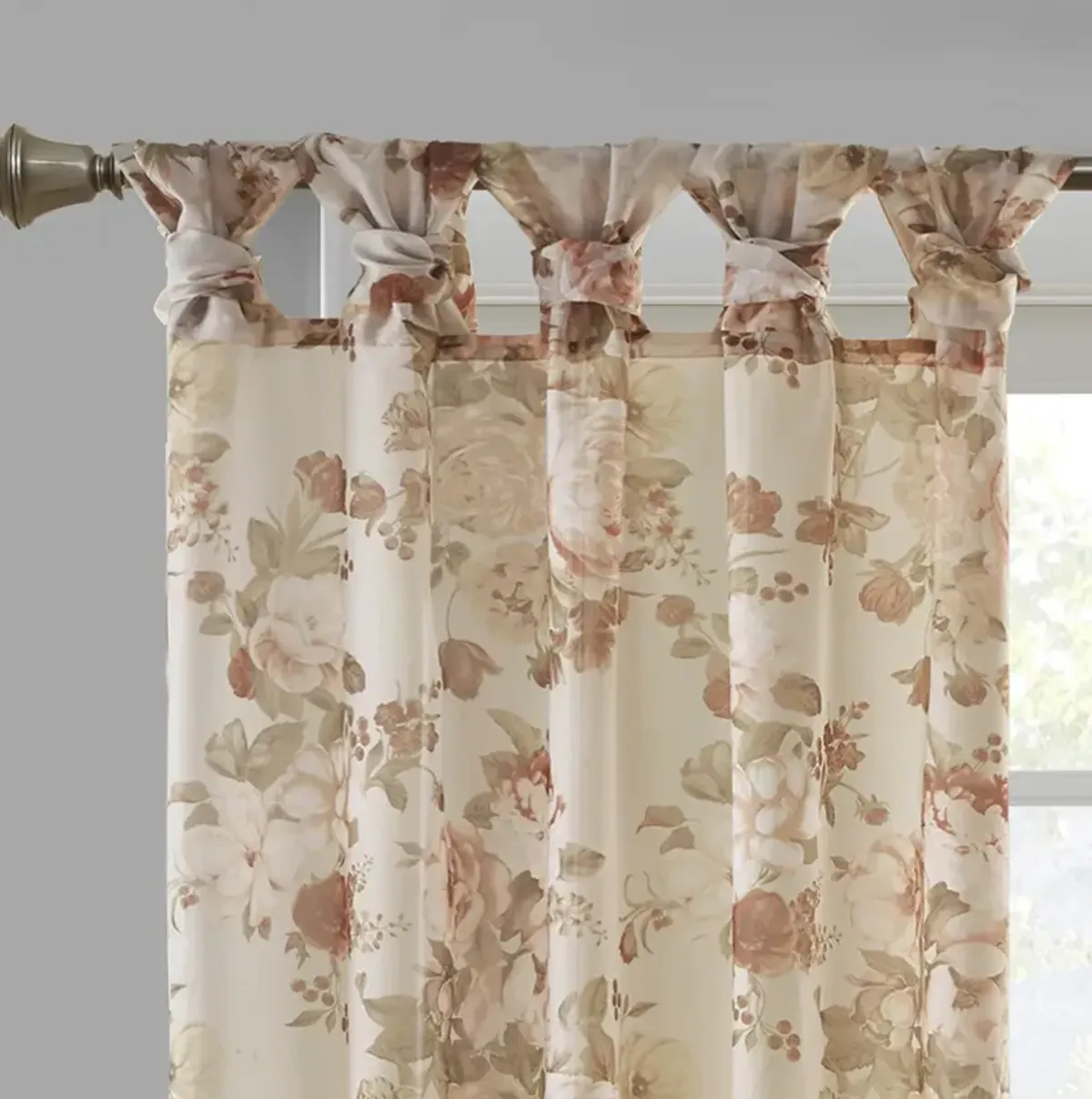 Gracie Mills Caelum Floral Print Twist Tab Top Voile Sheer Curtain