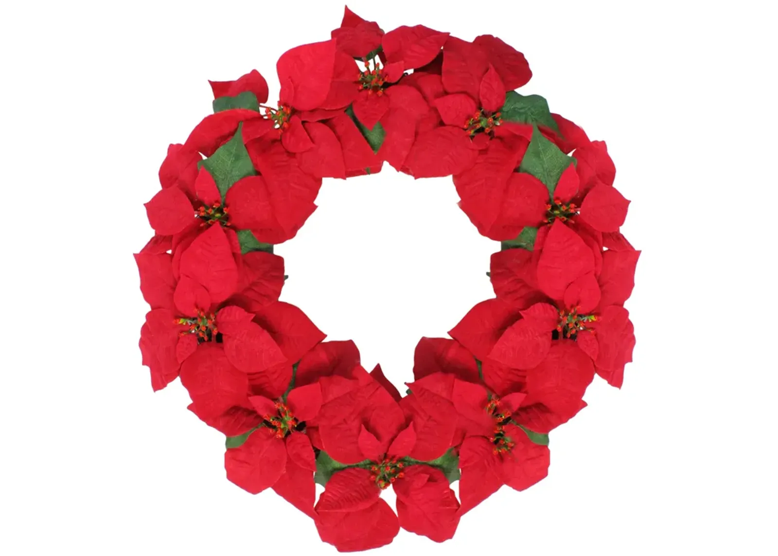 24" Red Artificial Poinsettia Flower Christmas Wreath - Unlit