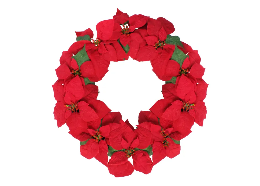 24" Red Artificial Poinsettia Flower Christmas Wreath - Unlit