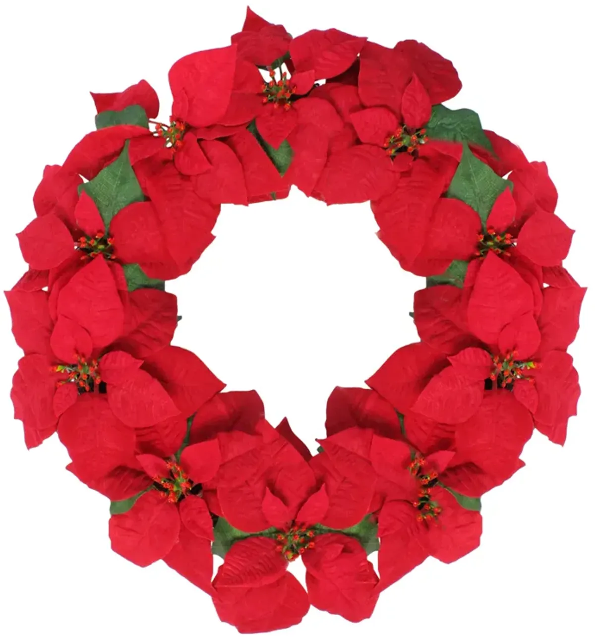 24" Red Artificial Poinsettia Flower Christmas Wreath - Unlit