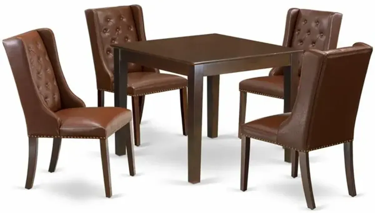 East West Furniture OXFO5-MAH-46 5-Piece Kitchen Room Table Set Includes 1 Dining Table with Square Table top and 4 Brown Linen Fabric Dining Chairs Button Tufted - Mahogany Finish