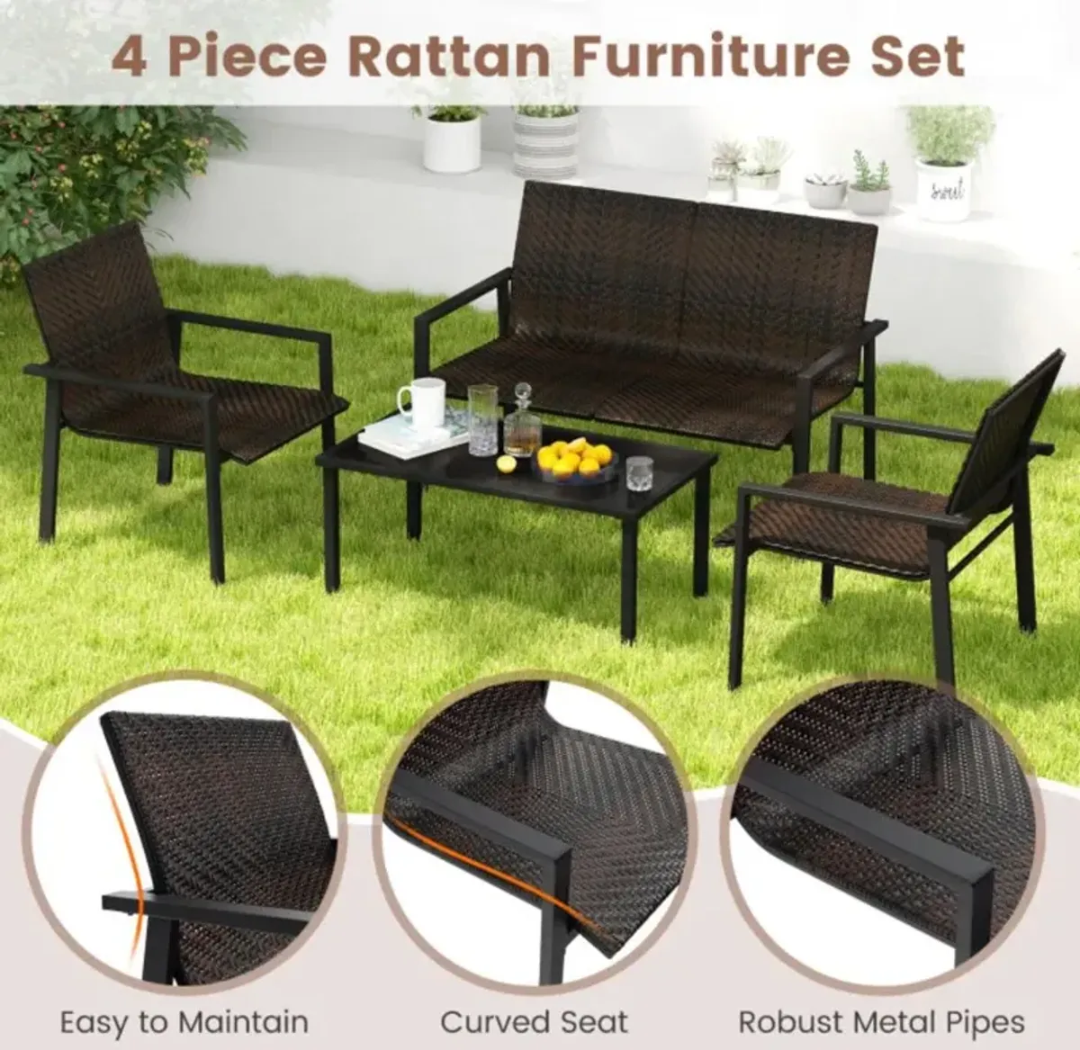 Hivvago 4 Pieces Patio Furniture Set with Heavy Duty Galvanized Metal Frame