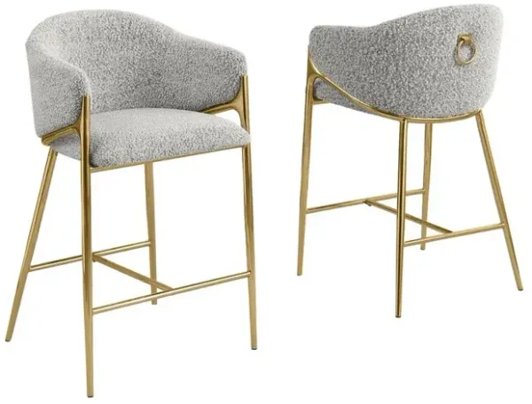 Best Quality Furniture Rich Gray Counterheight (26) In Boucle Fabric And Gold Chrome Base (Set Of 2)