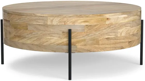 Rayburn SOLID MANGO WOOD 38 inch Wide Round Modern Industrial Drum Coffee Table in Natural