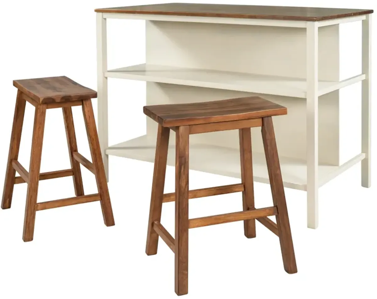 Solid Wood Rustic 3-piece Stationary Kitchen Island Set