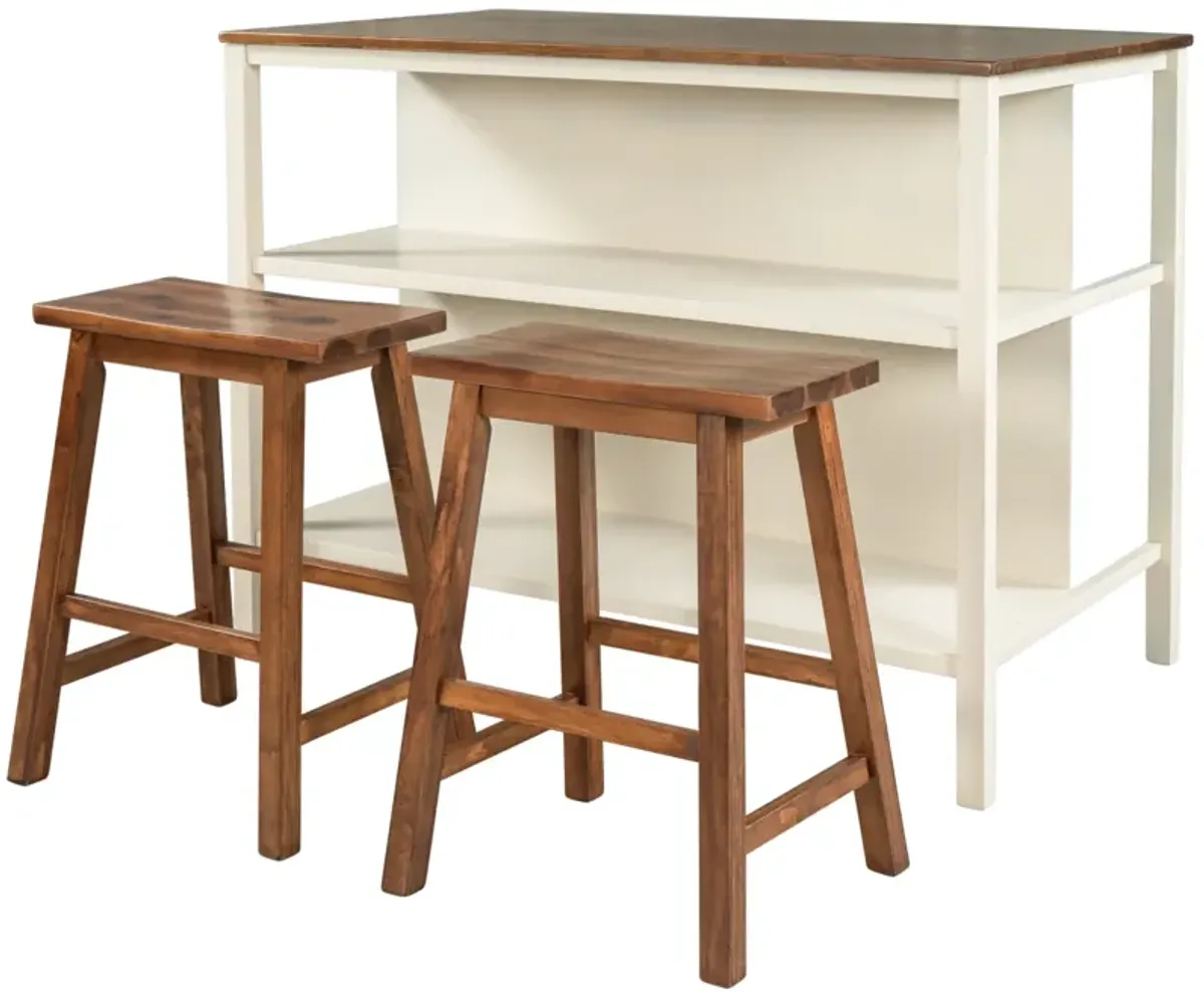 Solid Wood Rustic 3-piece Stationary Kitchen Island Set