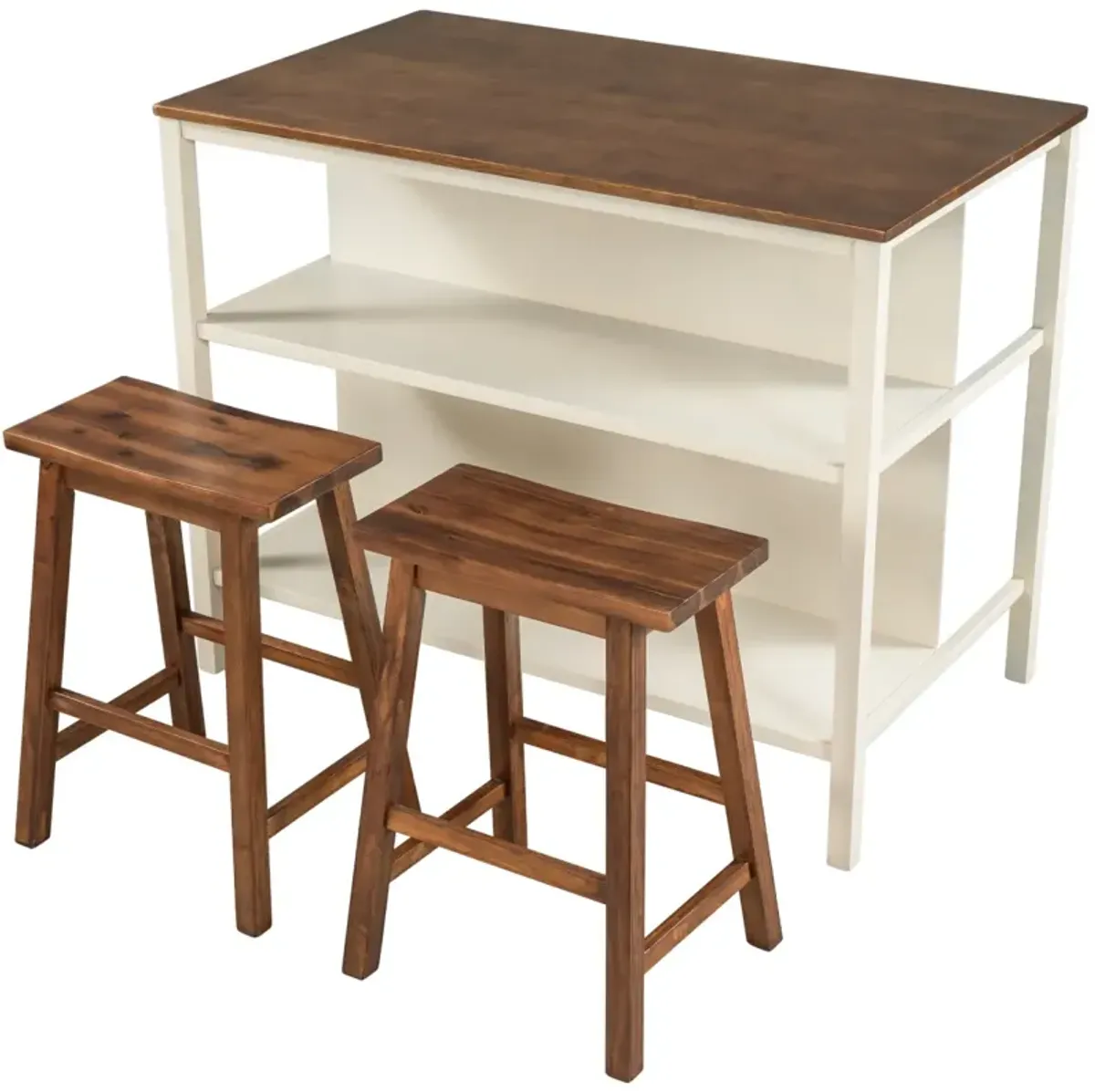 Solid Wood Rustic 3-piece Stationary Kitchen Island Set