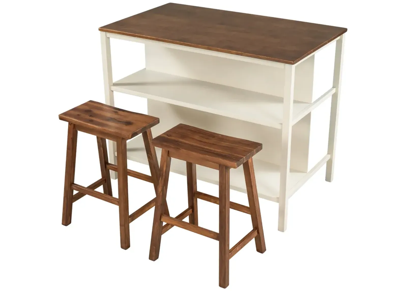 Solid Wood Rustic 3-piece Stationary Kitchen Island Set