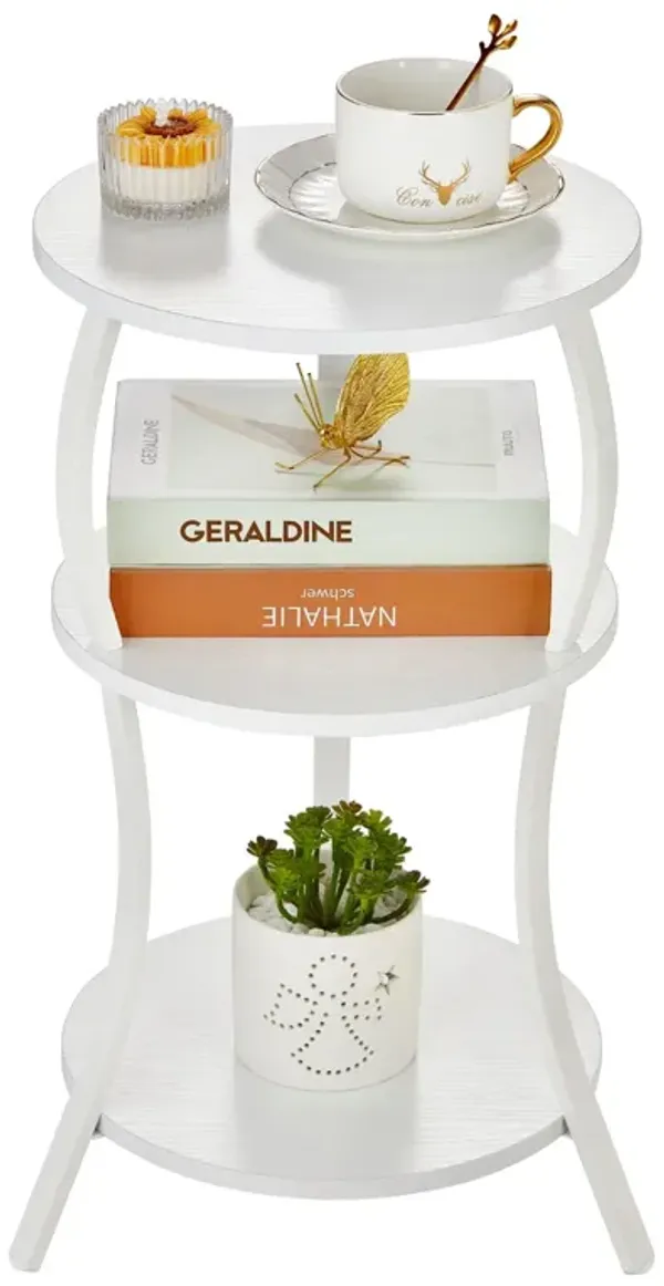 YEAKOO Vintage Small Round Side Table, 3-Tier Slim Waist Circular End Table with Storage Shelf, Compact Tea Sofa Table, Round Co