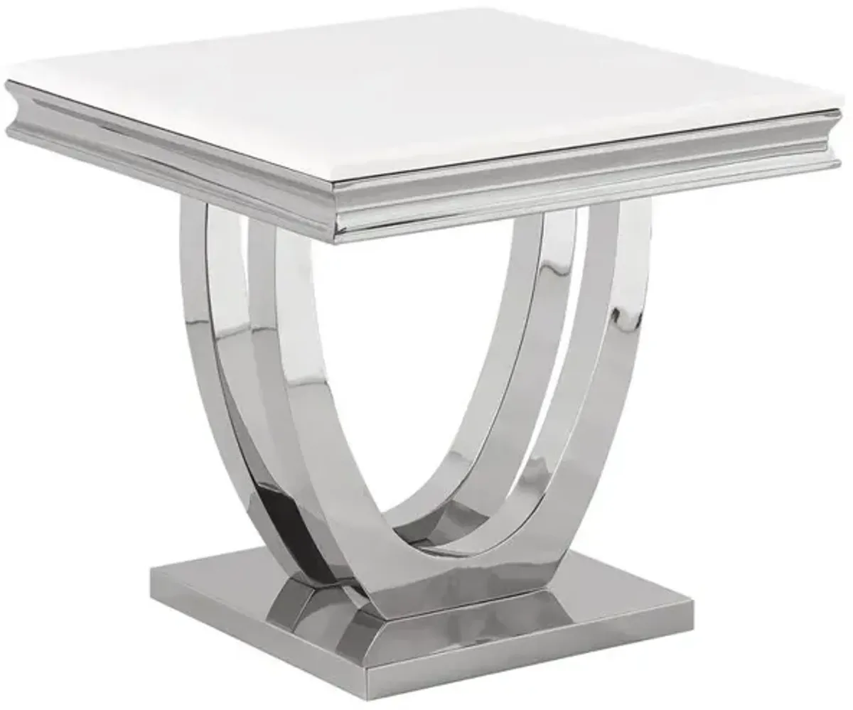 Best Master Furniture Danis Stone Marble Laminate Silver End Table