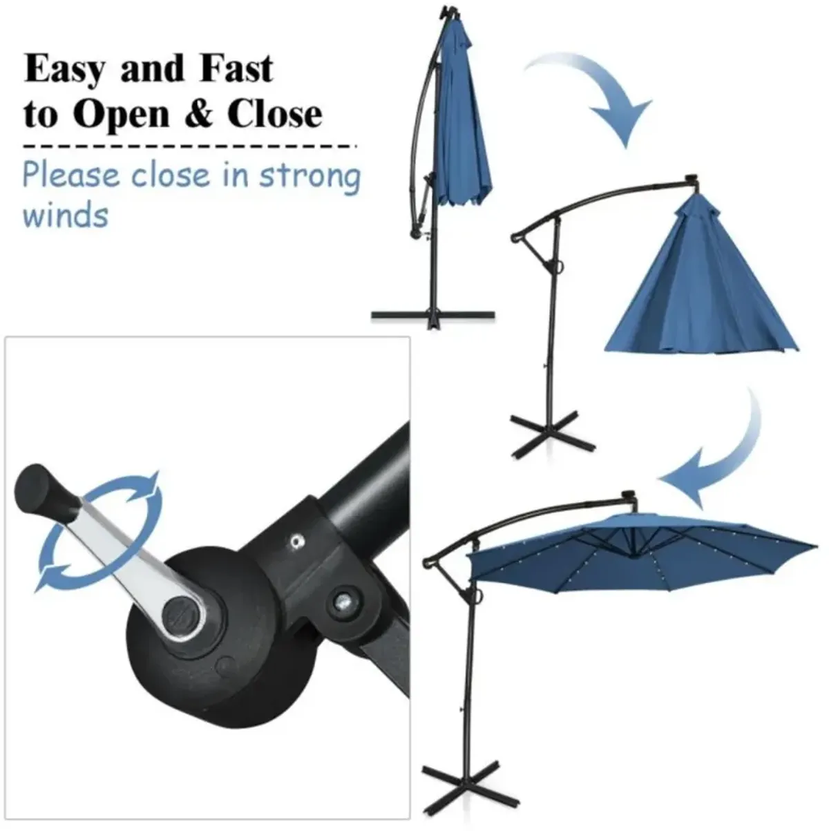 Hivvago 10 Feet 360° Rotation Solar Powered LED Patio Offset Umbrella without Weight Base