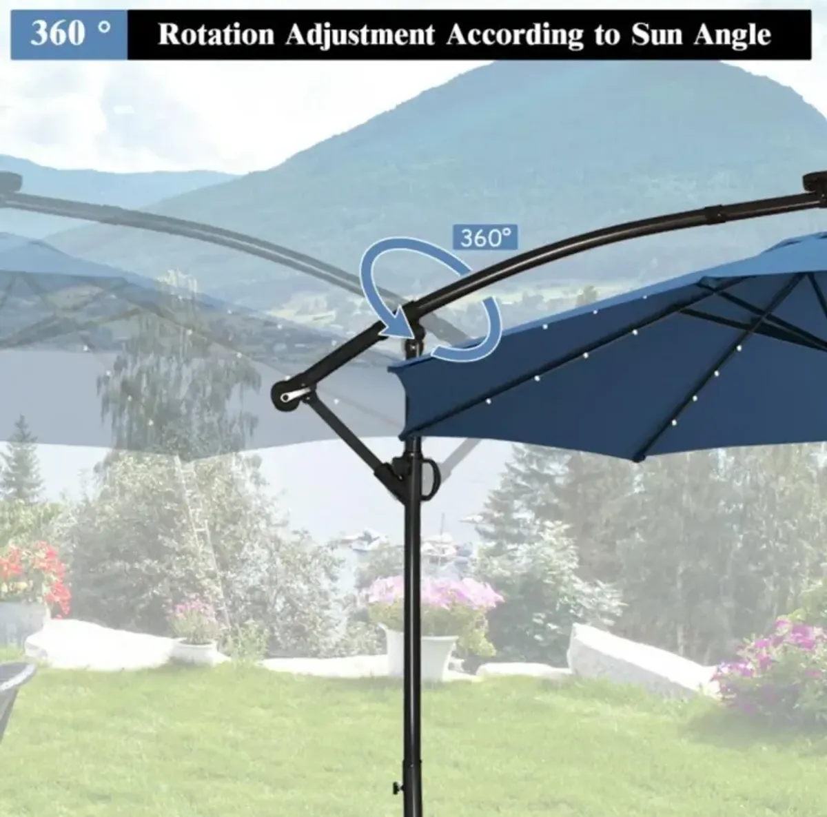 Hivvago 10 Feet 360° Rotation Solar Powered LED Patio Offset Umbrella without Weight Base