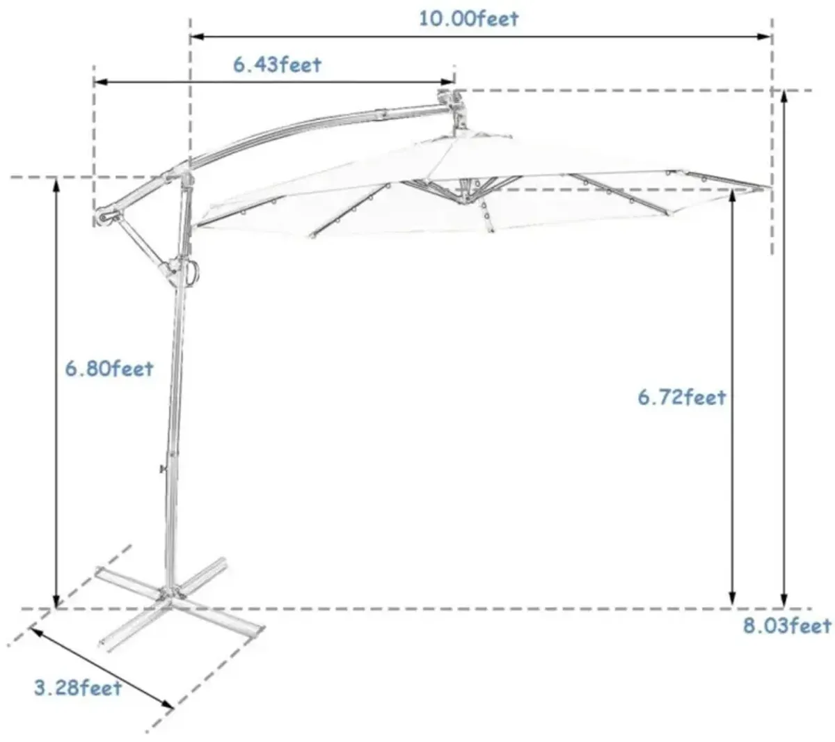 Hivvago 10 Feet 360° Rotation Solar Powered LED Patio Offset Umbrella without Weight Base