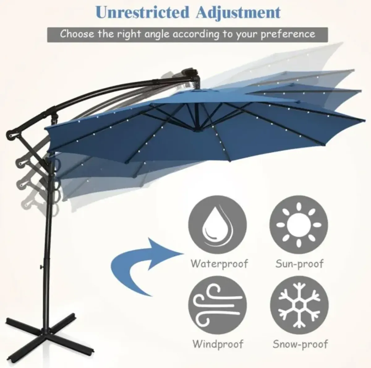 Hivvago 10 Feet 360° Rotation Solar Powered LED Patio Offset Umbrella without Weight Base