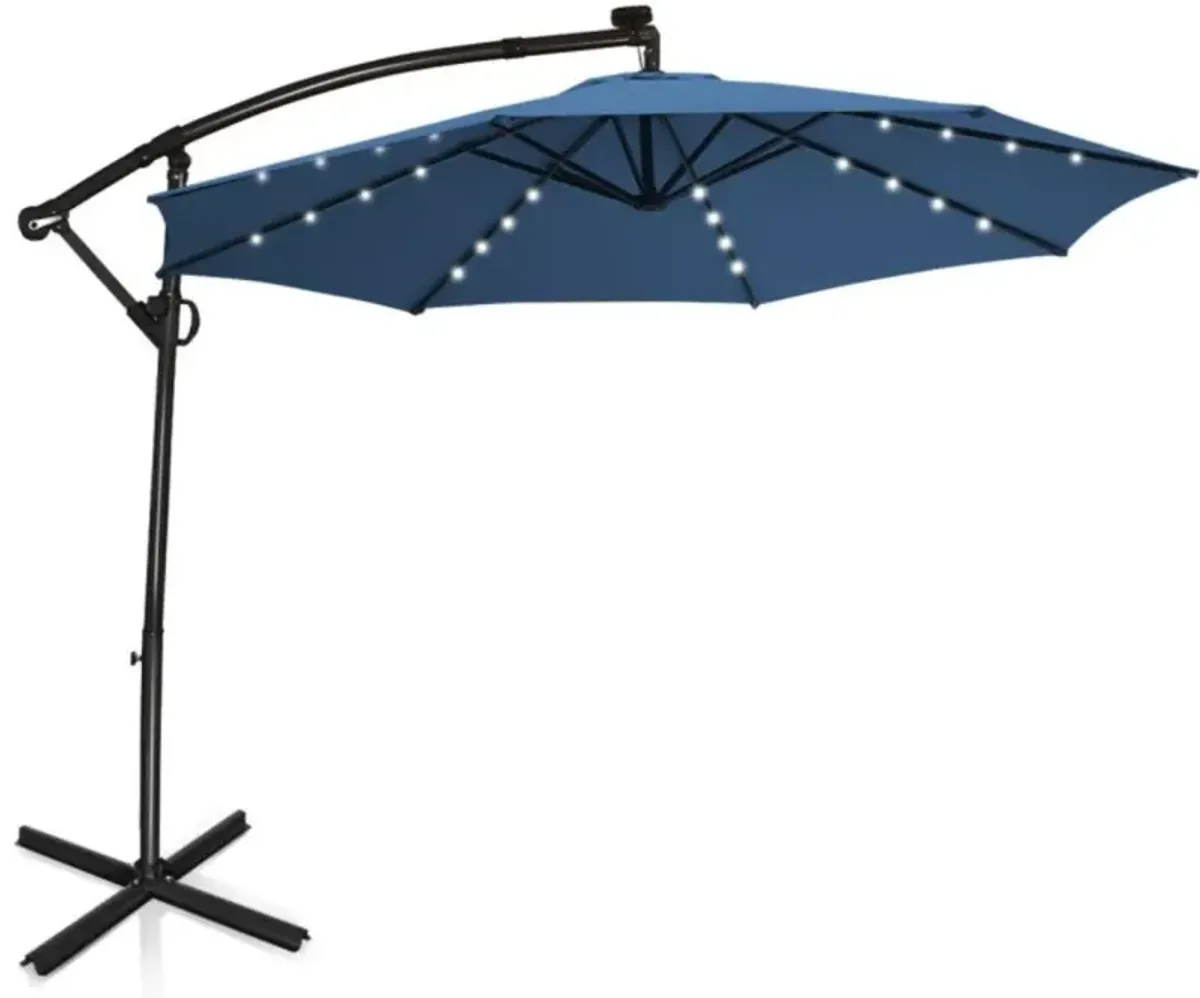 Hivvago 10 Feet 360° Rotation Solar Powered LED Patio Offset Umbrella without Weight Base