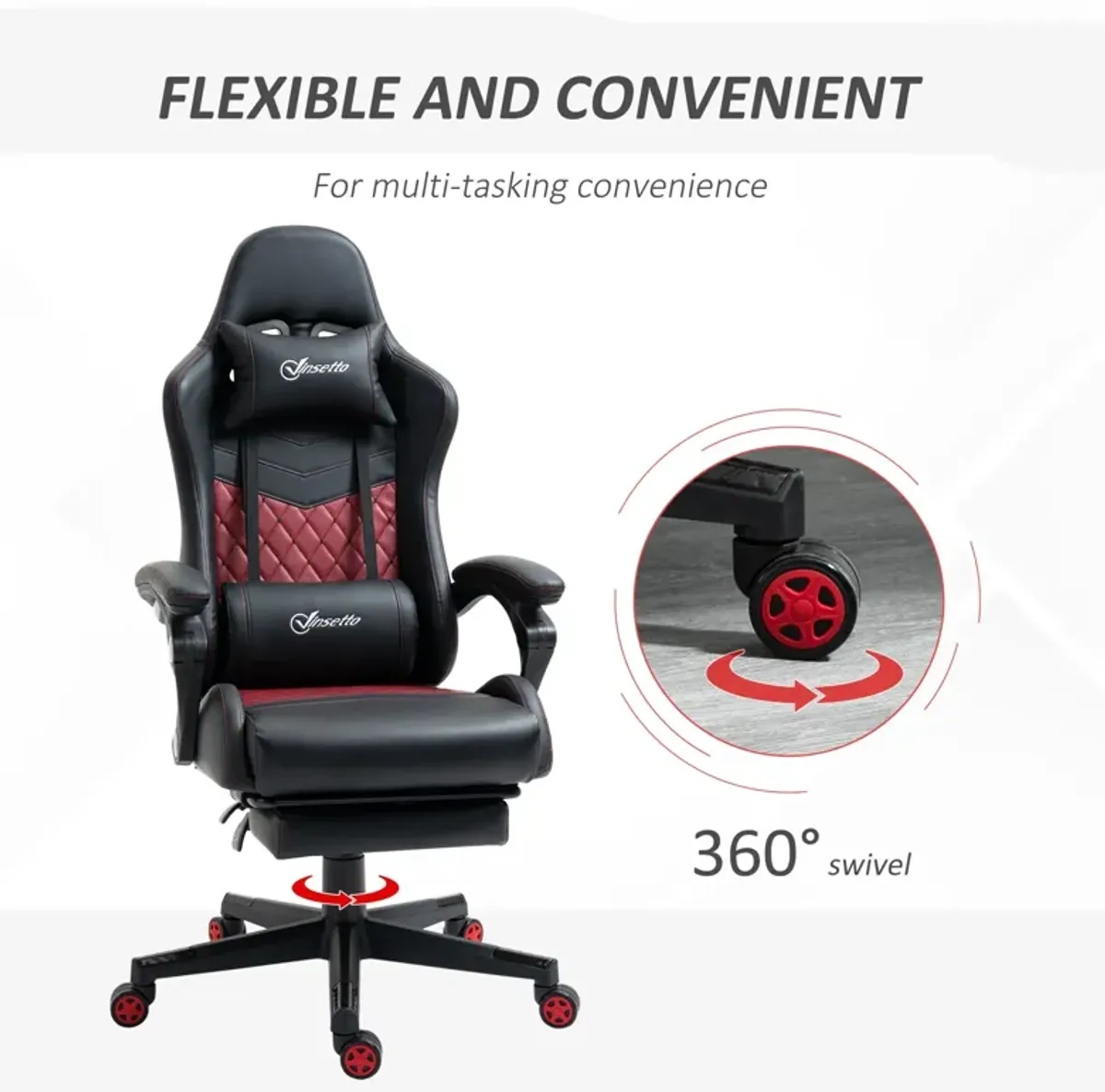 Black Gaming Throne: Racing Chair with PU Leather Footrest and Swivel Wheels